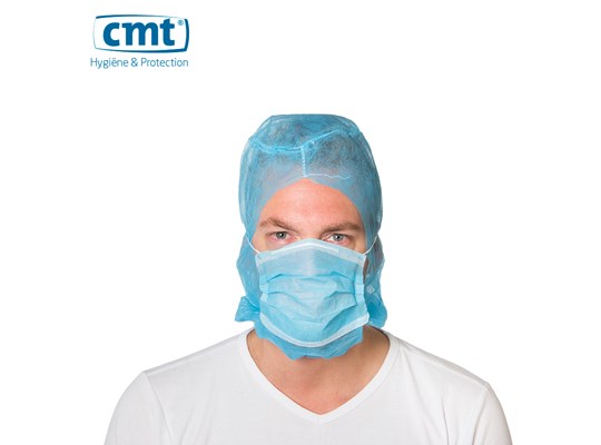 CMT Non Woven Astrocap 15gr met mondmasker 2 laags blauw 154014 500 stuks