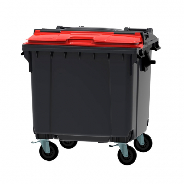 Rolcontainer 1100 liter Grijs/Rood (split deksel)